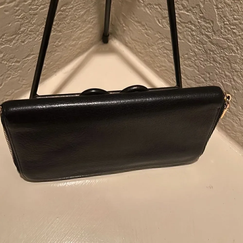 Miu Miu Zip Around Long Wallet Black Pebbled Leather Gold Hardware Multipocketed